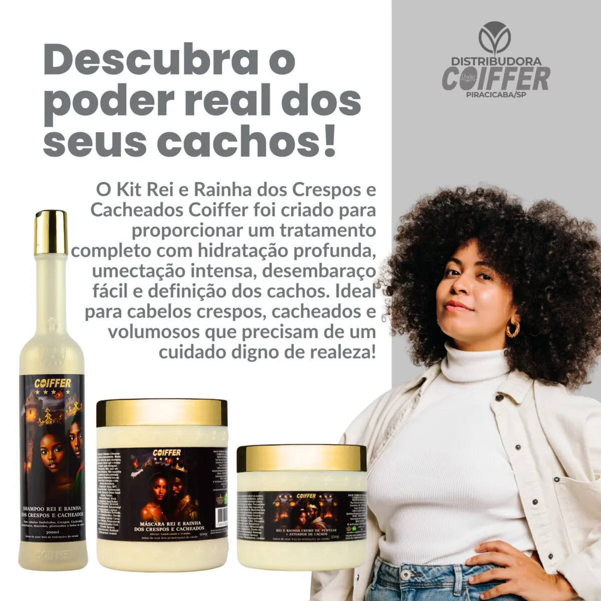 Kit Rei E Rainha Crespos e Caheados Coiffer 3(unidades) - Imagem 2